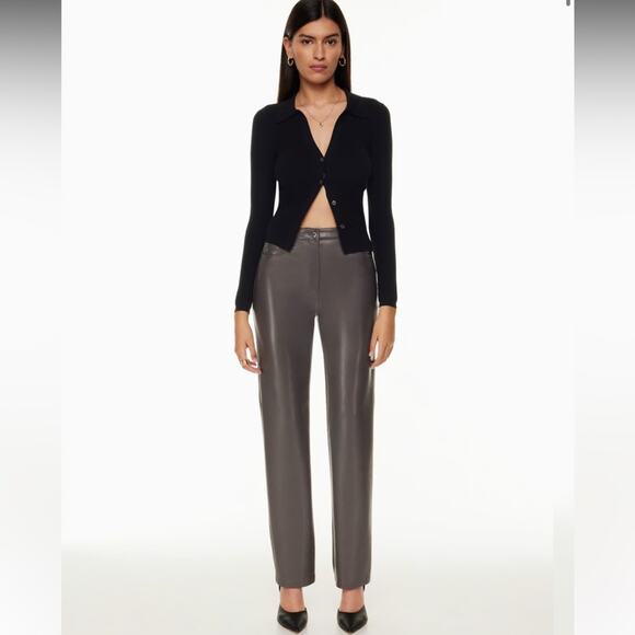 Aritzia Wilfred The Melina Faux Leather Pants Women Size 4 Straight Leg Grey - Picture 13 of 13